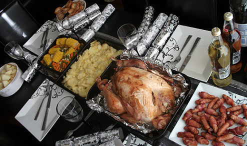 Festive turkey dinner with side dishes - Senior companionship is a great need during the holidays