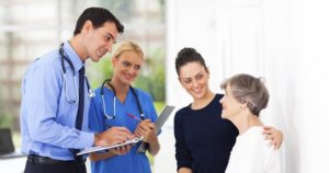 Doctor, nurse, caregiver, and senior woman standing next to each other | care plans for seniors | Neighborly Home Care