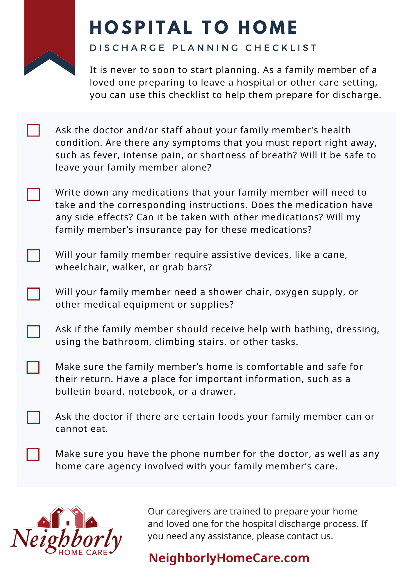 Checklist for Senior Care After a Hospital Discharge - Neighborly Home Care